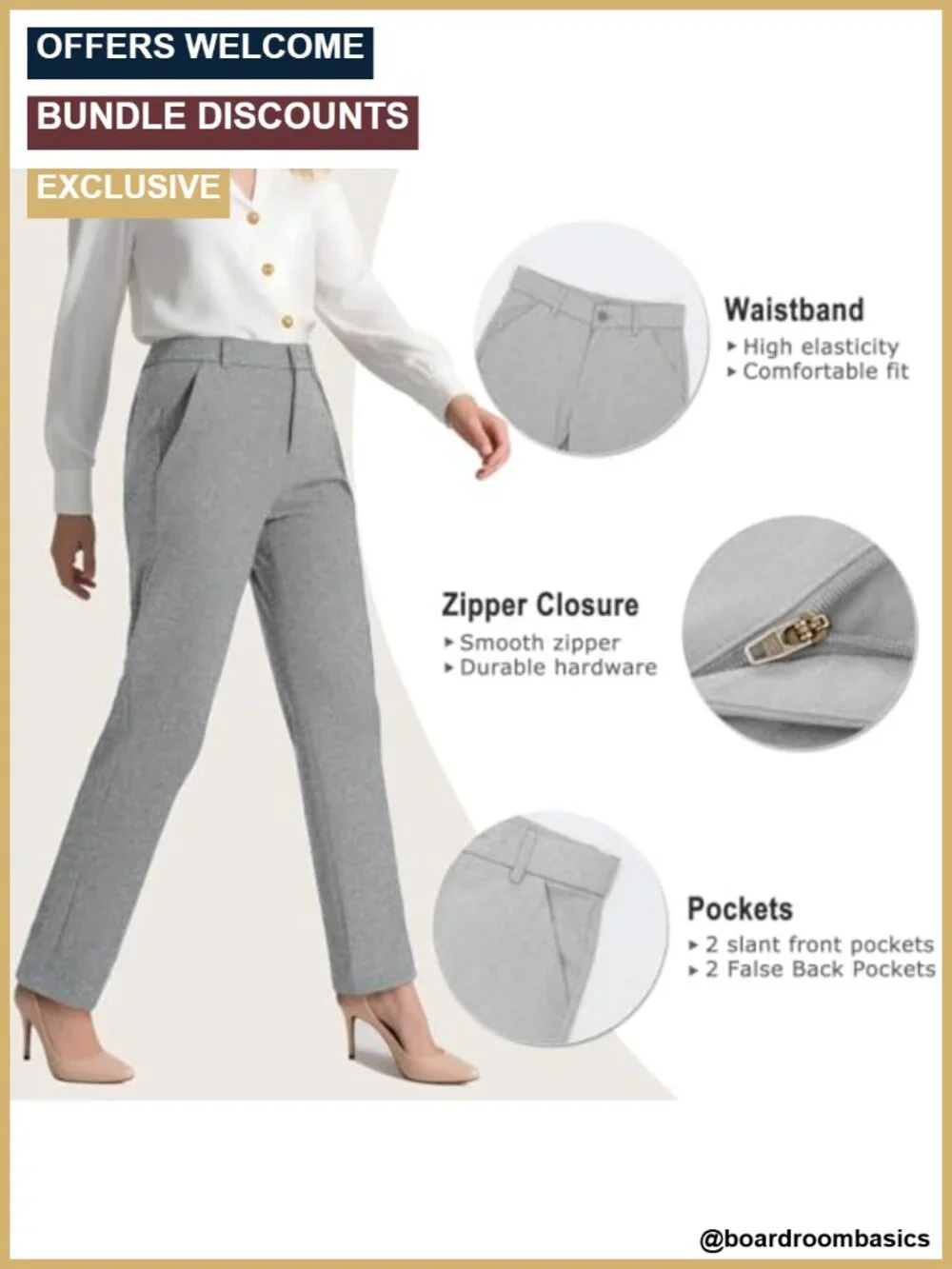 Women's Stretch Straight Leg Dress Pants Business Casual Slacks